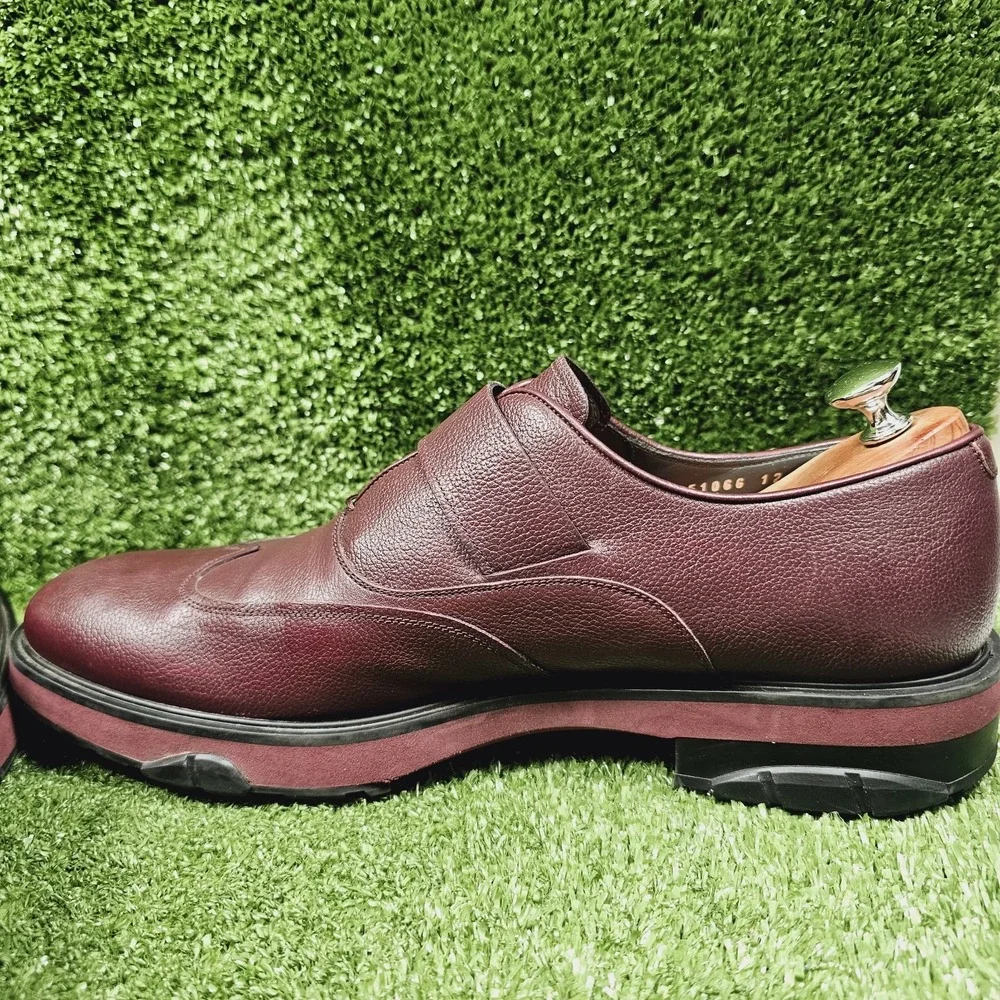 Salvatore Ferragamo Burgundy Leather Wingtip Slip On Dress Shoes Mens Size 12‎ D